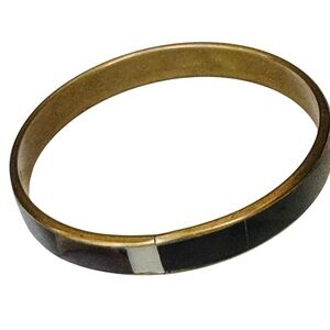 Chunky Brass Shell Inlaid Bangle Bracelet